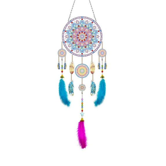 DIY Dream Catchers Diamond Art Painting Kit, Handmade Craft for Boho Decor,Crystal Rhinestone Dreamcatcher with Colorful Feathers, Beads, Small Bell,Diamond Art Craft for Home Wall Decor Gift