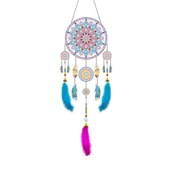 DIY Dream Catchers Diamond Art Painting Kit, Handmade Craft for Boho Decor,Crystal Rhinestone Dreamcatcher with Colorful Feathers, Beads, Small Bell,Diamond Art Craft for Home Wall Decor Gift