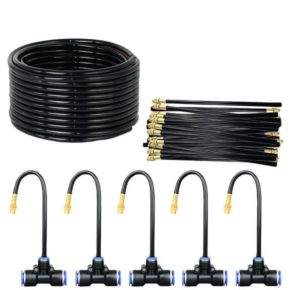 DIY Drip Irrigation Kit, 50ft Micro Spray & Misting System for Garden/Raised Beds - 15 Adjustable 360 Brass Plant Misters - Flexible PE Hose for Greenhouse, Lawn & Outdoor Cooling - Color