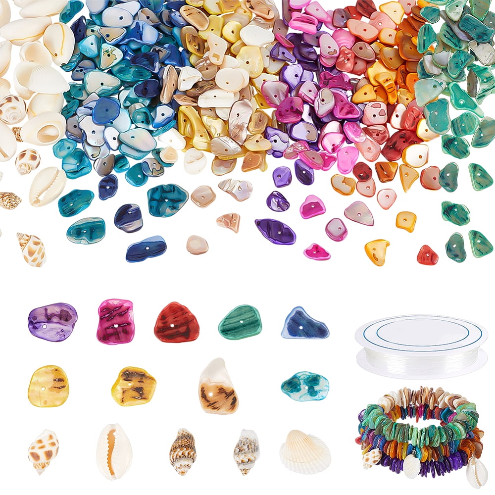 DIY Dyed Natural Shell Beads Bracelets Kits Mixed Color 9.5~19.5x9~13.5x2~5.5mm Hole: 1.2mm