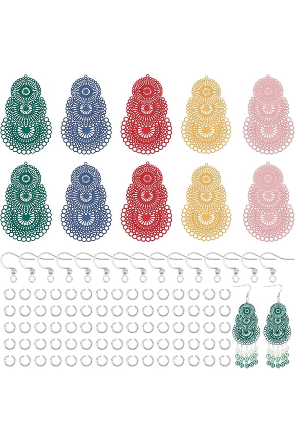 DIY Earring Kit - Boho Modern 5 Colors - 20pcs Stainless Steel Earring Hooks Pendants - 100pcs Jump Rings - Adult Female - Non-Foldable DIY