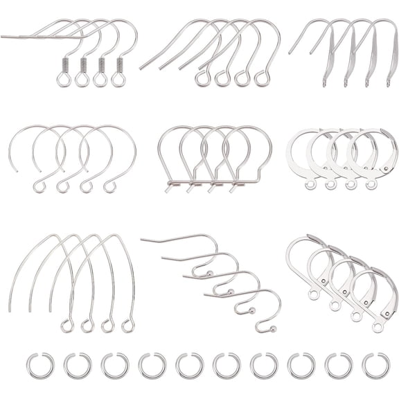 DIY Earring Making Finding Kit Including 304 Stainless Steel Earring Hooks & Leverback Earring Findings & Jump Rings Stainless Steel Color 200Pcs/box