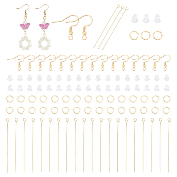DIY Earring Making Finding Kit Including 304 Stainless Steel Earring Hooks Open Jump Rings Eye Pin Plastic Ear Nuts Golden 400Pcs/box