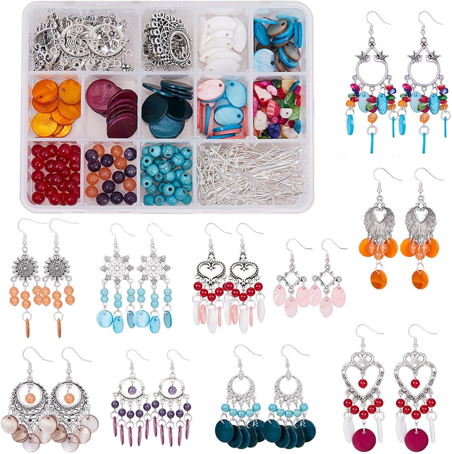 DIY Earring Making with Freshwater Shell Pendants Alloy Chandelier Components Links Natural & Synthetic Gemstone Beads and Brass Earring Hooks Mixed Color 4.6mm