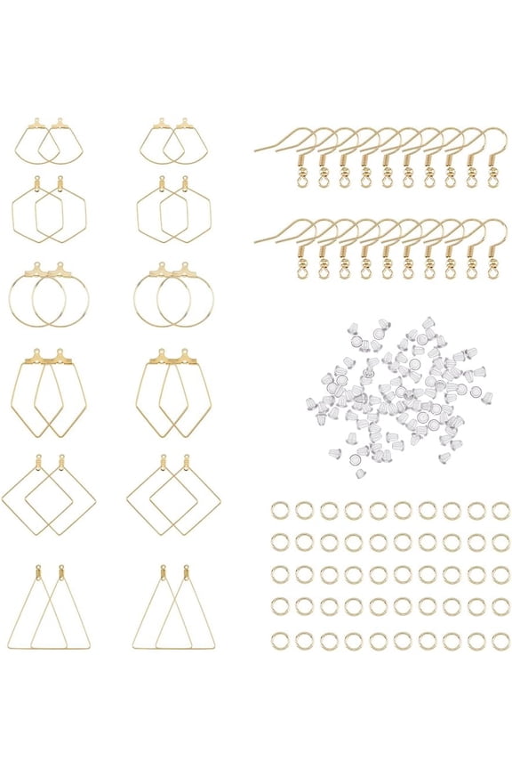 DIY Earring Making Kit 6styles 24Pcs Earring Beading Hoop Wire Earring Pendant 24Pcs Stainless Steel Earring Hooks 50Pcs Ear Nut 50Pcs Open Jump Rings DIY Earring Accessories Gold DIY