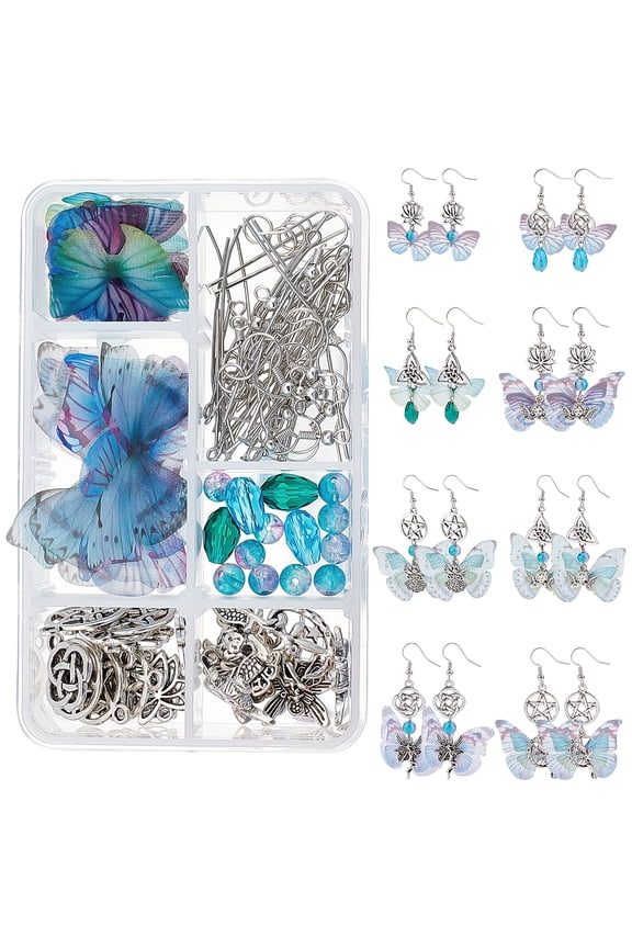 DIY Earring Making Kit Including Brass Eye Pins Flat Head Pins Earring Hooks Open Jump Rings Alloy Links Charms Polyester Wings