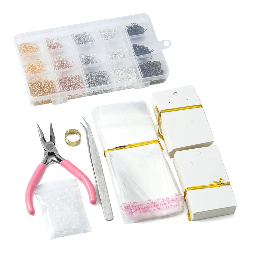 DIY Earring Making Kit Including Iron Jump Rings & Earring Hooks Brass Rings Tweezers Paper Earring Display Card Plastic Ear Nuts Metallic Wire Twist Ties Mixed Color 1679Pcs/set