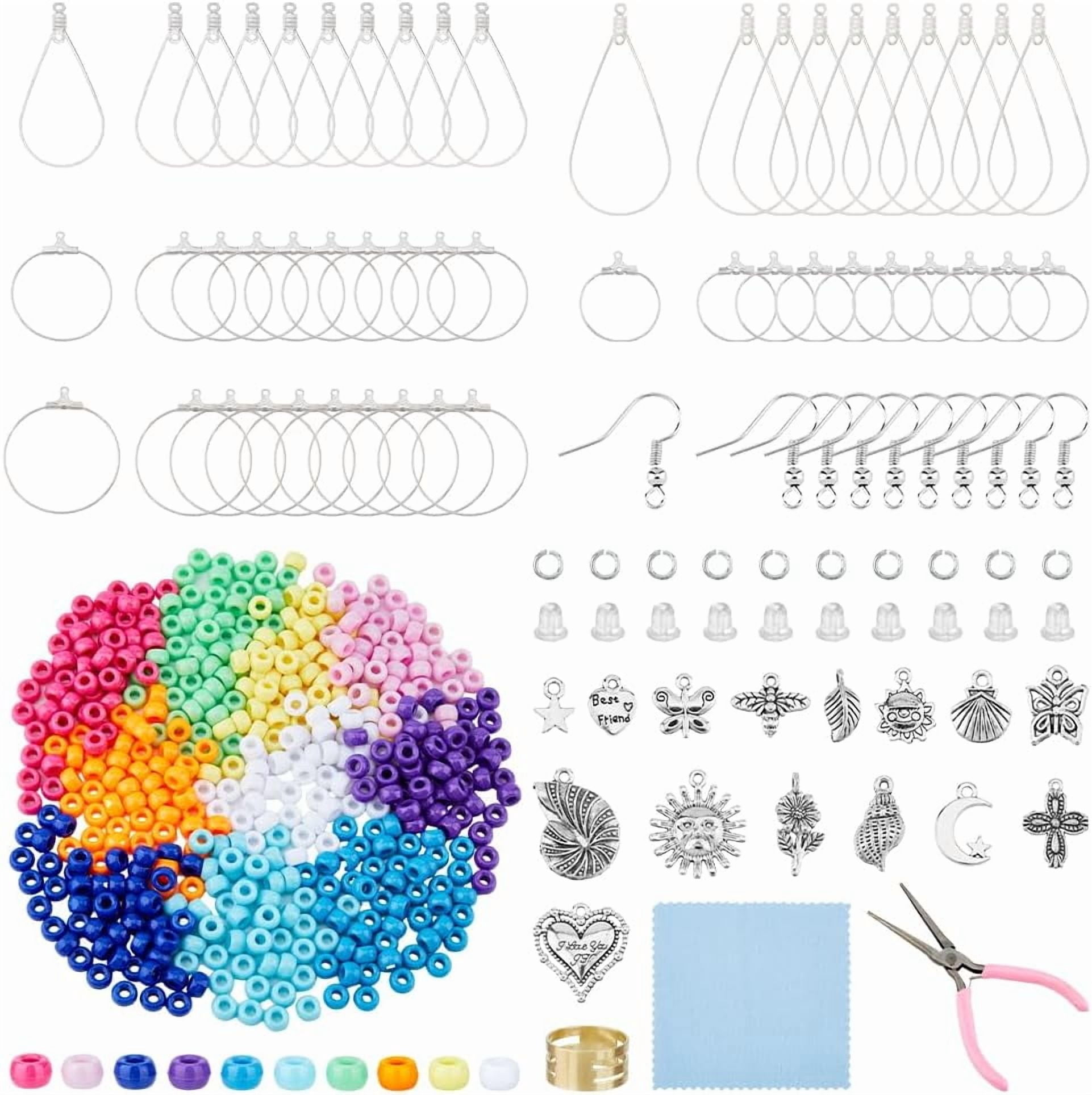DIY Earring Making Kits Including Brass Earring Hooks Alloy & 304 Stainless Steel Wire Pendants Plastic Barrel Beads Pliers Moon & Star & Flower & Cross & Shell Shape Mixed Color 865Pcs/box