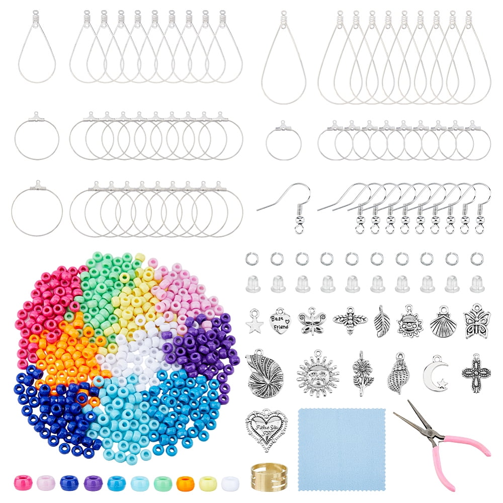 DIY Earring Making Kits Including Brass Earring Hooks Alloy & 304 Stainless Steel Wire Pendants Plastic Barrel Beads Pliers