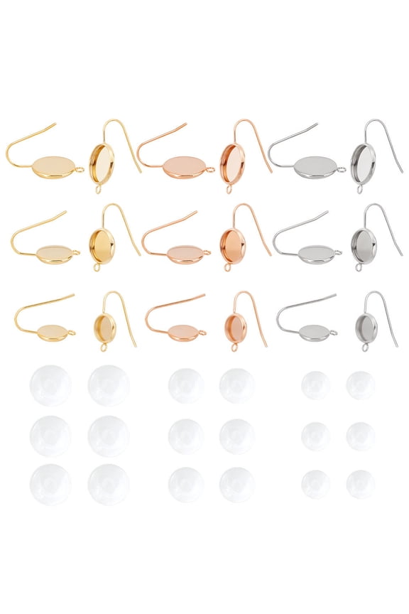 DIY Earring Making Kits including 18Pcs 9 Style Earring Settings and 18Pcs 3 Style Transparent Glass Cabochons Mixed Color 20~25mm Hole: 1.8mm