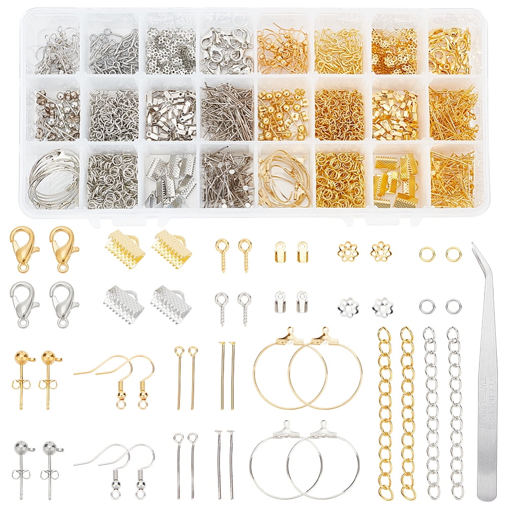 DIY Earring Making with Metal Earring Hook Lobster Claw Clasp Jump Ring Bead Cap Ribbon End Cord End Head Pin and Findings Mixed Color 21.8x11x3cm DIY