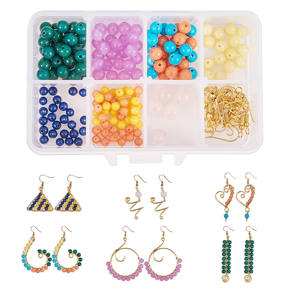 DIY Earring Making with Iron Earring Hooks Jewelry Wire Natural Gemstone Round Beads and Jewelry Pliers Mixed Color 11x7x3cm