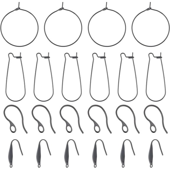 DIY Earrings Making Finding Kit Including 304 Stainless Steel Hoop Earring & Earring Hooks Electrophoresis Black 24Pcs/box