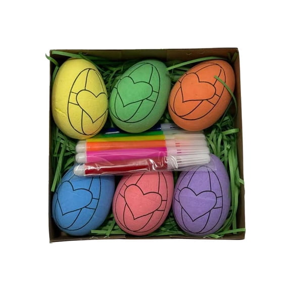 DIY Easter Egg Coloring Kit with 6 Patterned Foam Eggs and Markers, Easter Craft Decorating Set for Spring Party Activities
