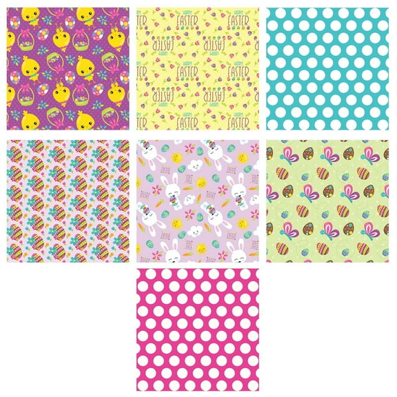 DIY Easter Fabric Squares 10 Pack Bunny Print Polyester Quilting Material Decor Spring Crafts 10x10 Inch