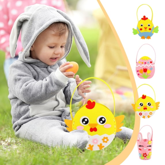 DIY Easter Felt Gift Bags with Bunny Chick Egg Design,Reusable Cute Cartoon Candy Pouches,Small Treat Bags for Easter,Birthday,Spring Party Favors & Egg Hunts