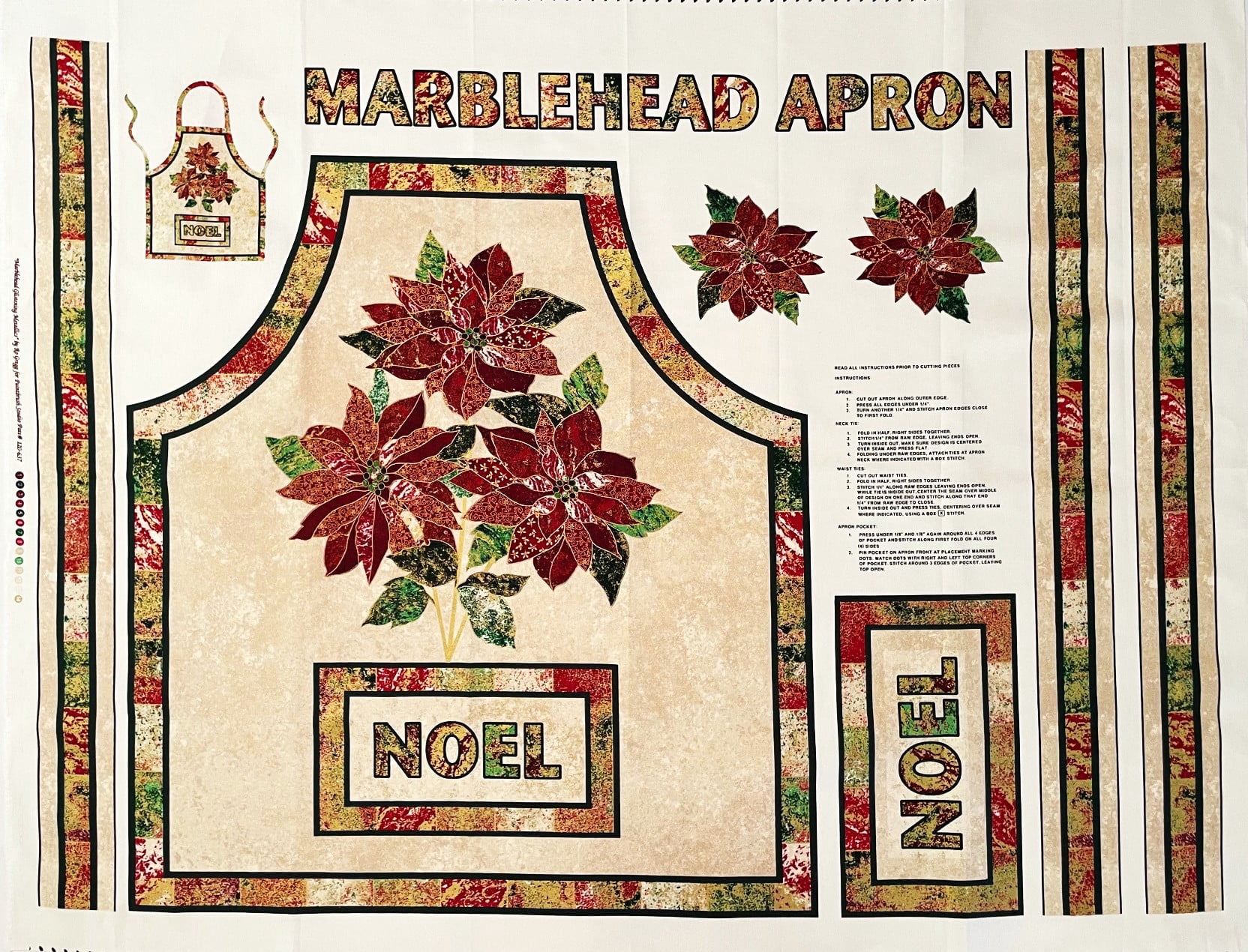 DIY Easy Cut and Sew Christmas Noel Poinsettia Full Apron Cotton Fabric Panel 36" X 44"