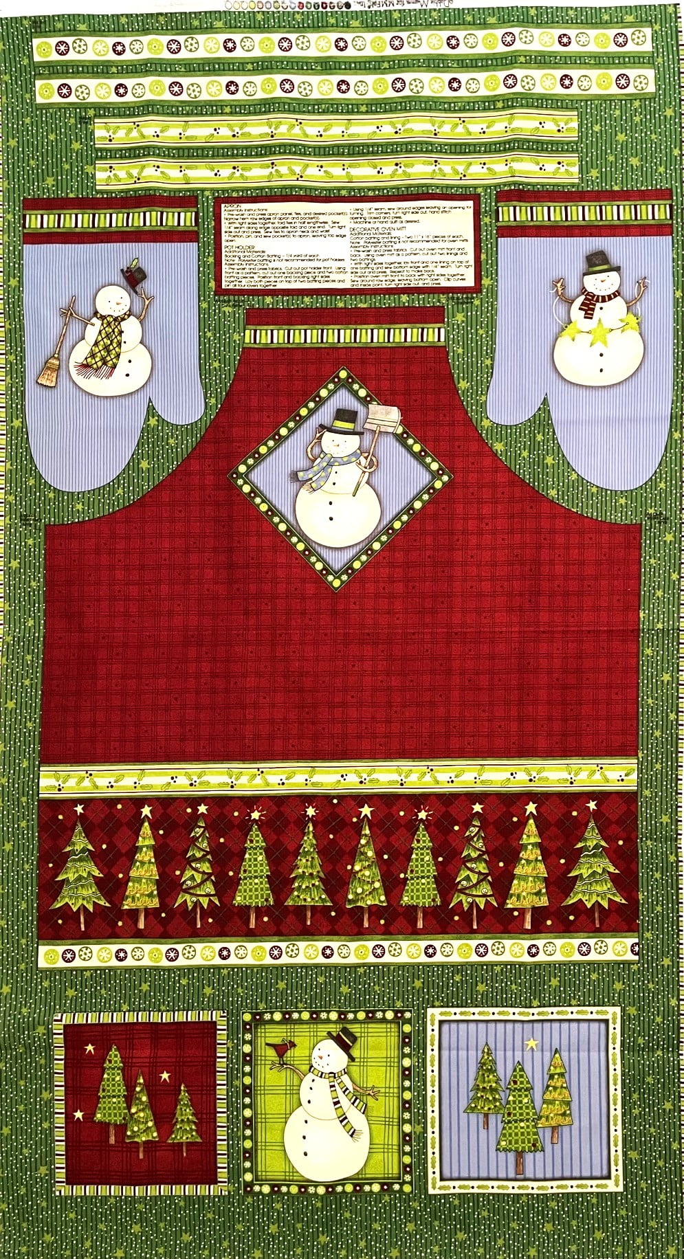 DIY Easy Cut and Sew Christmas Snowman Full Apron Pot Holders & Oven Mitt Cotton Duck Fabric Panel 29" X 54"