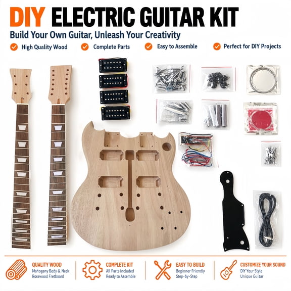 DIY Electric Guitar Kit 12 String Double Neck Mahogany Body Rosewood Fingerboard MAVERICK