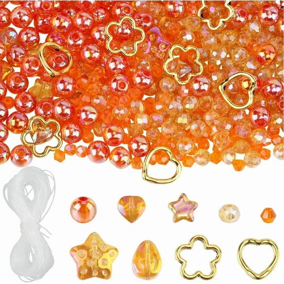 DIY Electroplate Glass Beads Braacelet Making Kits Orange 8x7mm Hole: 2mm