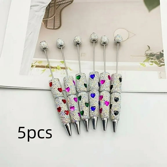 DIY Electroplated Colorful Heart-shaped Full Diamond And Electroplated Colored Diamond Bead Pens, Heavy-duty Rhinestone Ballpoint Pens, Colorful And Cute Ballpoint Pens
