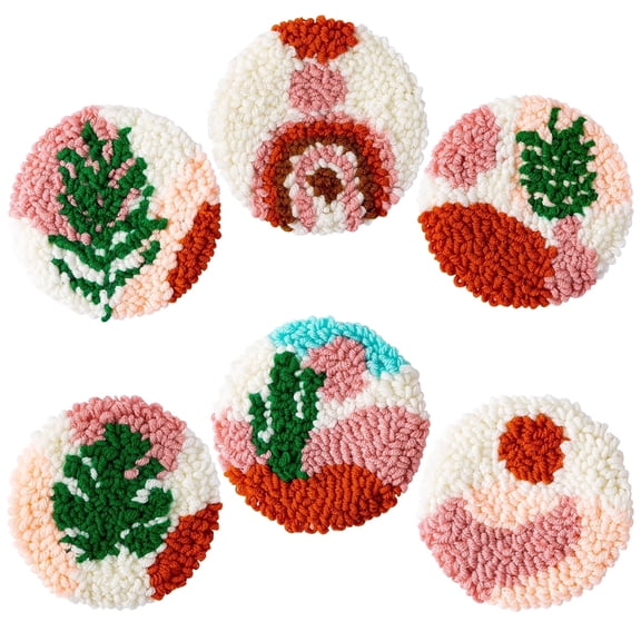 DIY Embroider Coasters Craft Kit for Beginners, Poking Your Own Boho Tufted Rug Pads Coasters