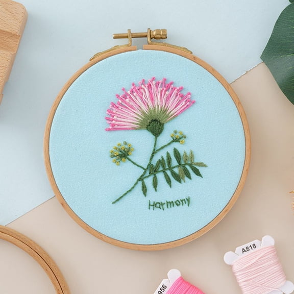 DIY Embroidered Making Kit Including Linen Cloth Cotton Thread Water Erasable Pen Refills Iron Needle Flower Pattern 25x25x0.01cm DIY