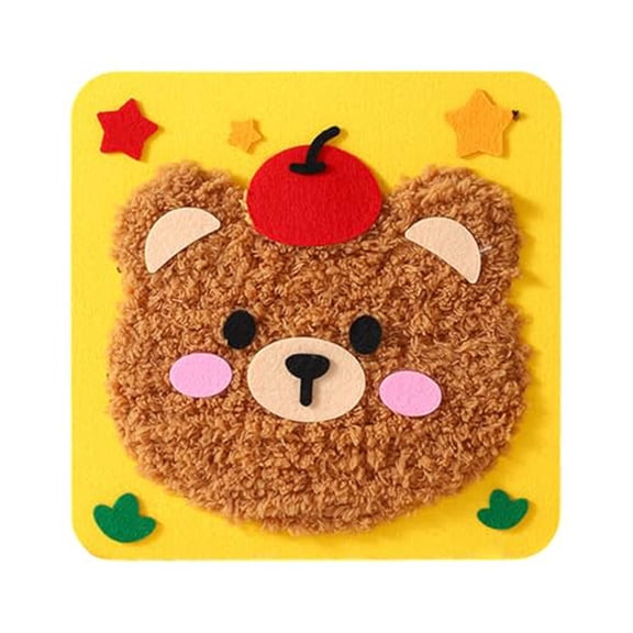 DIY Embroidery Doll Craft Kit for Children Sewing Art Project with Yarn Board and Animal Stickers Hands On Educational Activity Toy