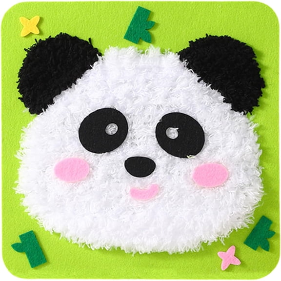 DIY Embroidery Doll Set for Kids, Sewing Arts and Crafts Kit, Easy to Do Cartoon Animal Sewing Projects Yarn Board, Felt Animals Stickers Hands On Activities (Panda)