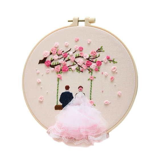 DIY Embroidery Material Set Beginners Embroidery Material Bag with 20CM Embroidery Hoops Needle Thread Accessories for Embroidery Practice and Training Wedding Wall Decoration Type 3