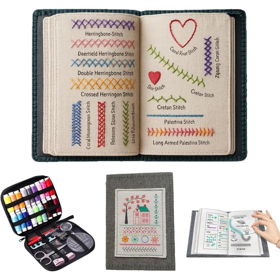 DIY Embroidery Stitch Book Kit, 2026 Upgraded Embroidery Stitch Book Kit with Tools & Tutorials, Beginner Embroidery Kit for DIY and Sew Enthusiast