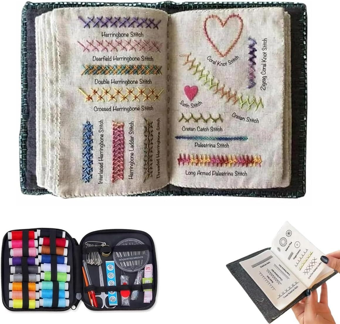 DIY Embroidery Stitch Book Kit, Portable All Scenario Embroidery Stitch Book & Sewing Kit, Embroidery Practice Book for DIY and Sew Enthusiast