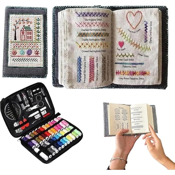 DIY Embroidery Stitch Book Kit, Portable All Embroidery Stitch Book & Sewing Kit, Embroidery Practice Books with Instructional Tutorial 106 Pattern for Sew Enthusiast, Beginners and Craft Lovers