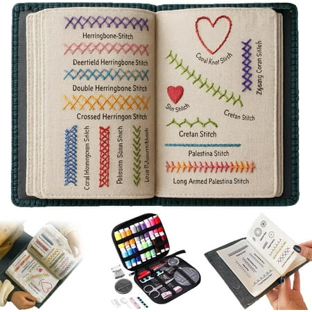 DIY Embroidery Stitch Book Kit, Portable All Scenario Embroidery Stitch Book & Sewing Kit, Embroidery Practice Book with Instructional Tutorial 106 Pattern for DIY and Sew Enthusiast