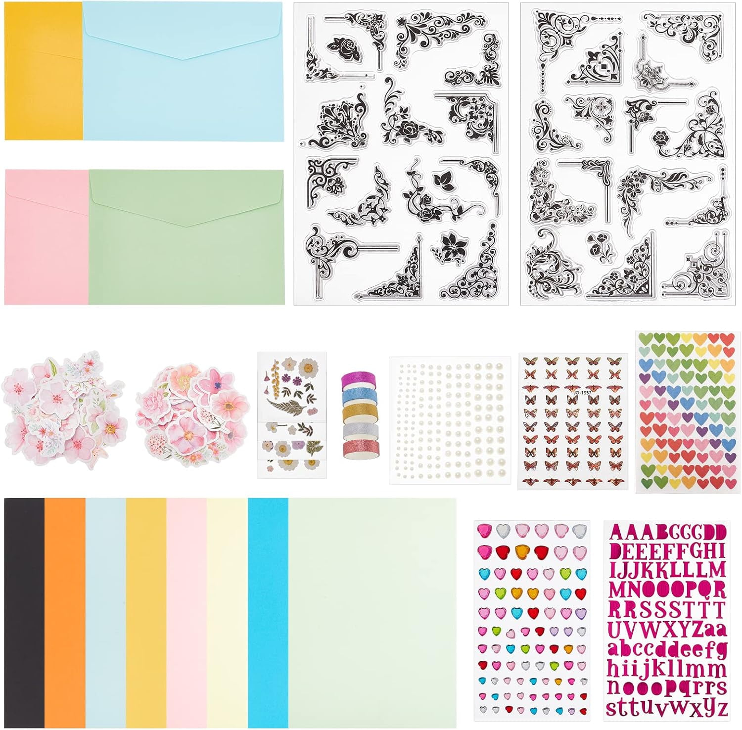 DIY Envelope Card Craft Kits Lace Clear Stamps Butterfly Flowers Number Stickers Envelope Cards Making DIY Scrapbooking Tools Kits Set for DIY