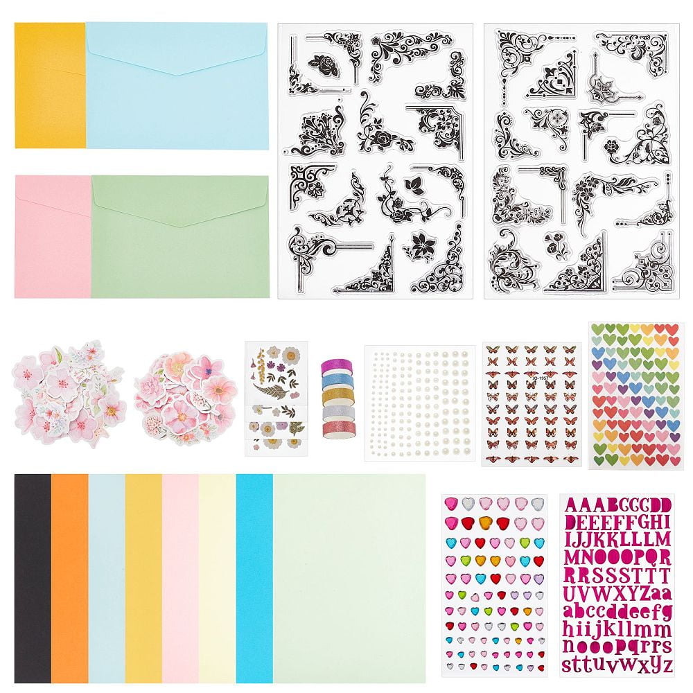 Envelope Maker Kit DIY Envelope Card Craft Kits Lace Clear Stamps Butterfly Flowers Number ...