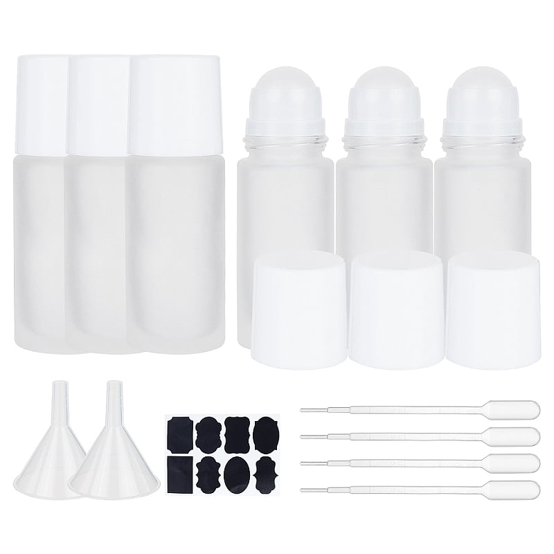 DIY Essential Oil Bottle Kits with Frosted Glass Essential Oil Empty Perfume Bottle Plastic Funnel Hopper & Pipettes Chalkboard Sticker Labels