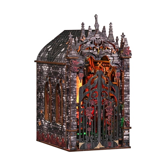 DIY Eternal Night Castle Book Nook, Gothic Castle Mini Hand-Assembly Cottage, Dark Fantasy Tabletop Ambient Bookcase Divider Ornament