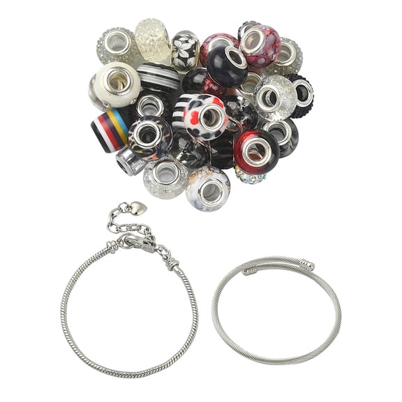 DIY European Style Bracelet Making Kits Including Acrylic & Resin & Polymer Clay Rhinestone European Beads Alloy & Brass Cuff Bangles Makings