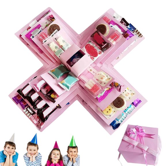 DIY Explosion Gift Box 5-Layer Surprise Box for All Occasions,Snack Explosion Box with Tape and Ribbon, Scrapbooking Boxes,Creative Explosion Boxes for Anniversary,Birthday,Valentines Day