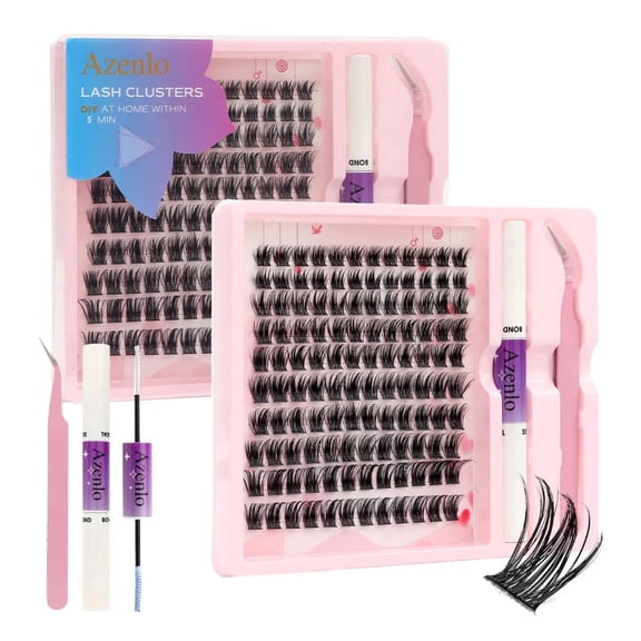 DIY Eyelash Extension Kit for Beginners, 120 Clusters False Eyelashes with Glue & Tweezers, Complete Tool Set for Natural Look
