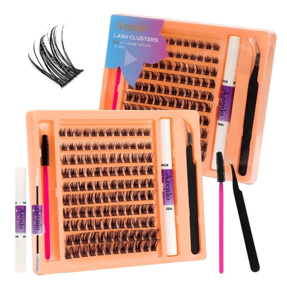 DIY Eyelash Extension Kit for Beginners, 120 Clusters False Eyelashes with Glue & Tweezers, Complete Tool Set with Storage Case