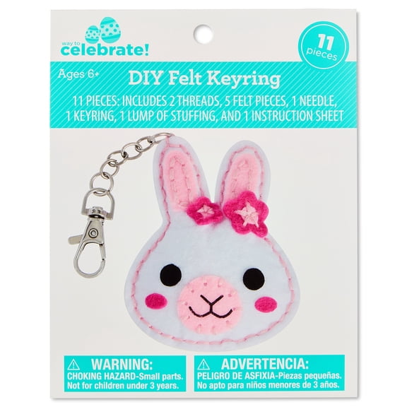 DIY Felt Bunny Keyring, White, 11 Pieces, Easter by Way To Celebrate