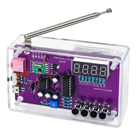 DIY FM Radio Kit, Electronics Soldering Practice Project with RDA5807 Chip, Digital Display, Telescopic Antenna, STEM Science Learning, USB Power, Clear Case, 4.06 by 2.68 by 1.20 inch