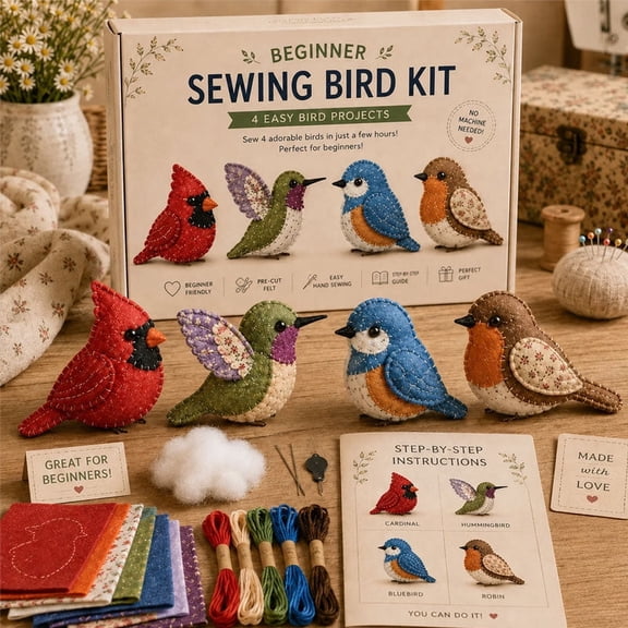 DIY Fabric Animal Craft Kit – Beginner Hand Sewing Set, Pre‑Cut Pieces, Complete Tools & Instructions, Creative Art for Adults Teens
