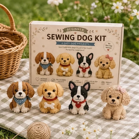 DIY Fabric Animal Craft Kit with Pre-Cut Fabric, Handmade Plush Animal Craft Set for Adults & Teens, Sewing&Embroidery Set