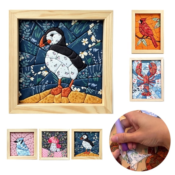 DIY Fabric Art Kit | No-Sew Fabric Mosaic Wall Art Craft with Frame & Tools, DIY Fabric Wall Art Kit for Adults, Handmade Decorative Picture Craft, Creative Home Decoration Gift (winter penguin)