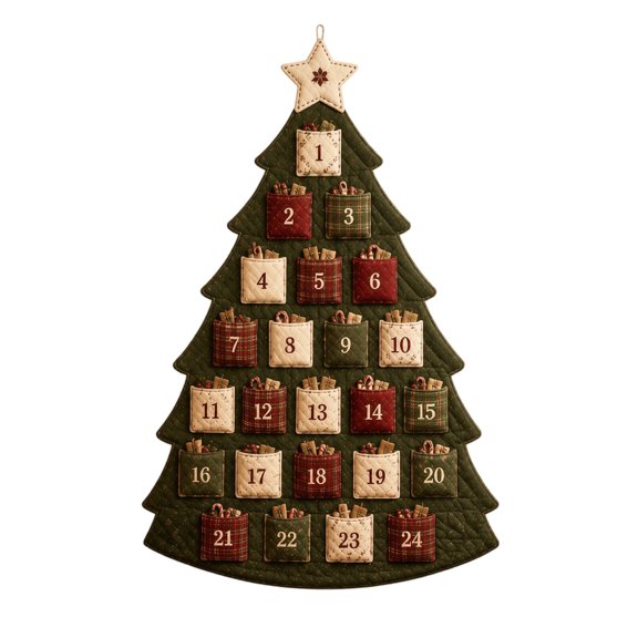 DIY Fabric Christmas Advent Tree Kit, 24 Pocket Countdown Calendar,DIY Fabric Christmas Advent Tree Kit with 24 Pockets, Handmade Countdown Wall Hanging Calendar for Holiday Home Decor A