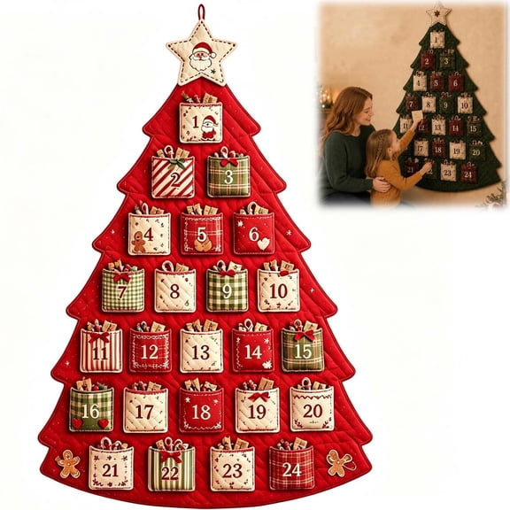 DIY Fabric Christmas Advent Tree Kit with 24 Pockets, Handmade Countdown Wall Hanging Calendar for Holiday Home Decor
