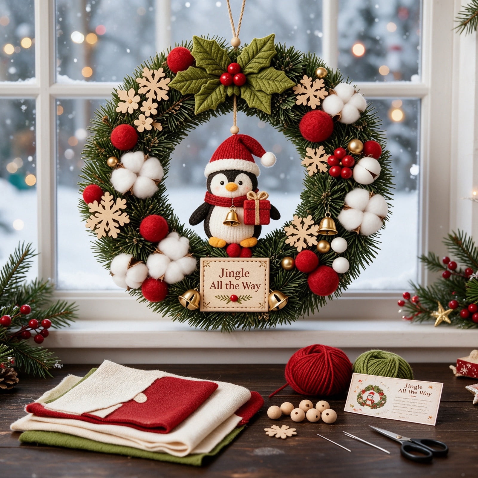DIY Fabric Christmas Wreath Making Kit, Santa Penguin Doll Ornament Set ...